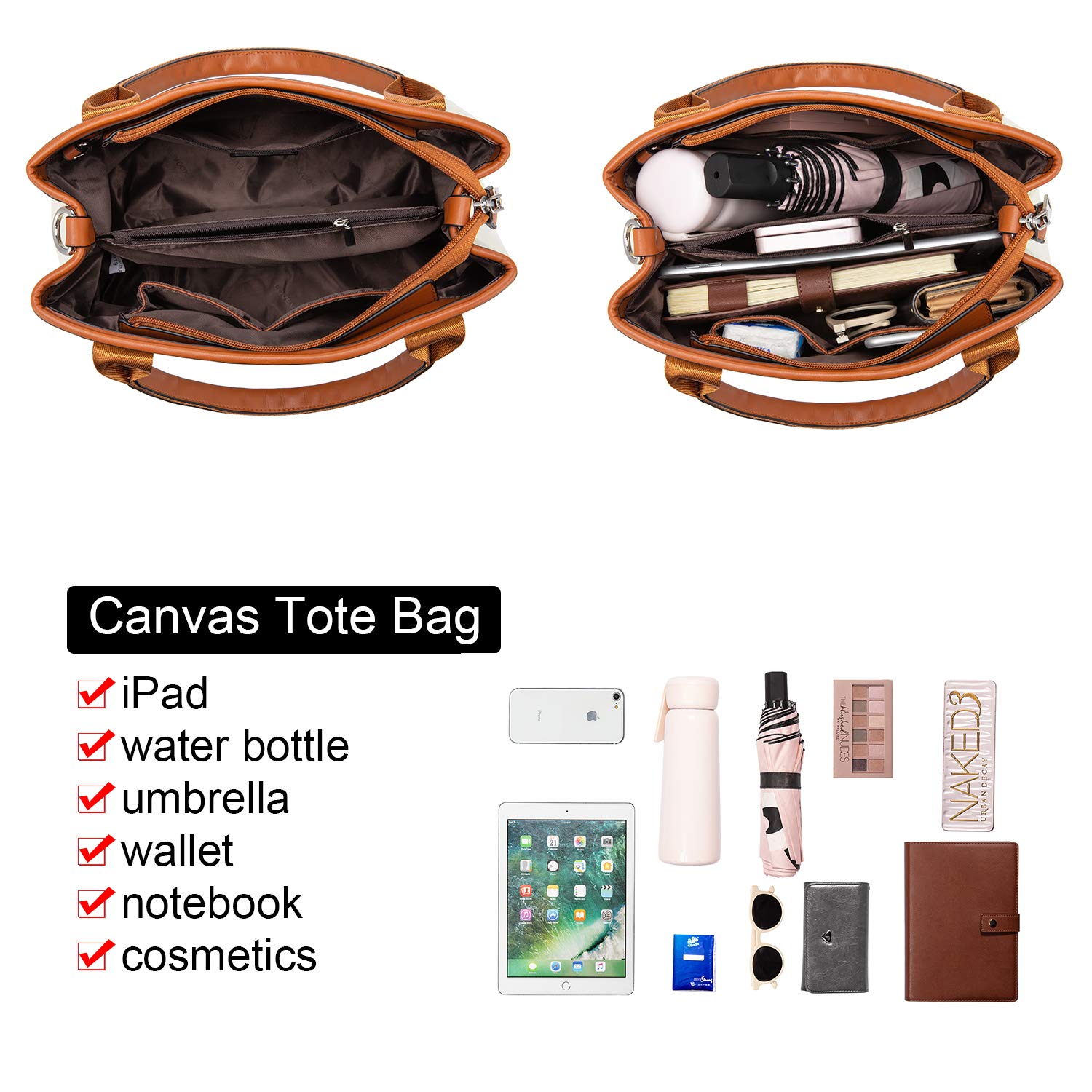 Sac à Main Femme Toile, LOVEVOOK Sac Cabas Grand Capacité 2020 Nouvelles tendances de la mode Sac Bandoulière Sac Fourre-tout Portefeuille, Sac Set 2pcs Blanc