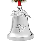 JUPPE 2025 Silver Engraved It's A Wonderful Life Christmas Bell Ornaments for Christmas Tree Wedding Anniversary Decoration Pendants with Angel Wings (Silver Bell)