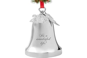 JUPPE 2025 Silver Engraved It's A Wonderful Life Christmas Bell Ornaments for Christmas Tree Wedding Anniversary Decoration Pendants with Angel Wings (Silver Bell)