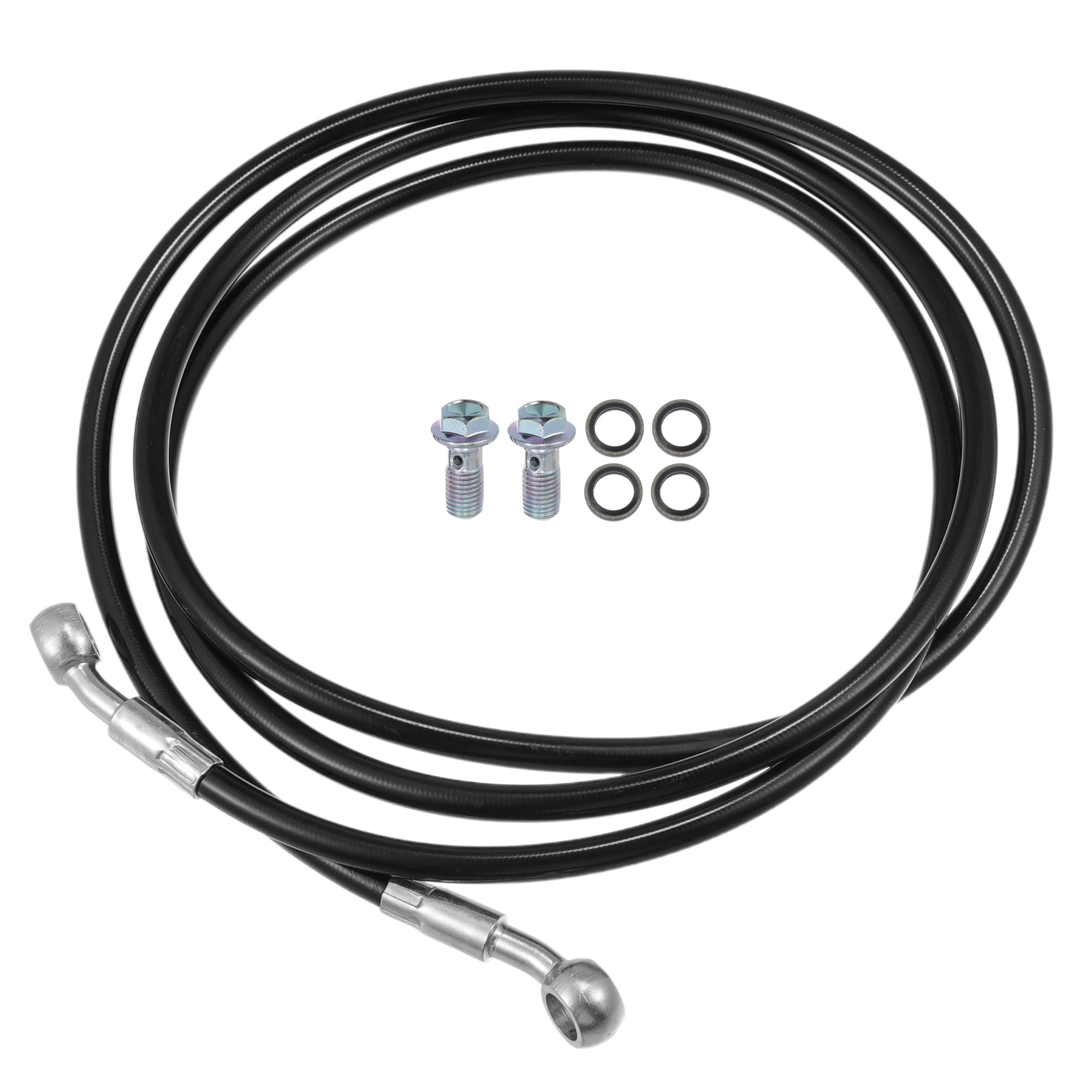 Photo 1 of X AUTOHAUX Brake Hose Motorcycle Hydraulic Brake Line Oil Hose Pipe Fitting for ATV Motorcycle Motocross Racing Bike 180cm Black 1 Set