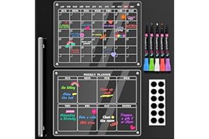 VONDAFE Acrylic Calendar for Fridge - 2 Set Magnetic Calendar for Fridge, Fridge Calendar Monthly and Weekly Acrylic Calendar for Wall, Reusable Dry Erase Calendar Includes 5 Markers 5 Colors(16"x12"Inches)