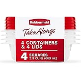 Rubbermaid TakeAlongs 2.9-Cup Square Food Storage Containers, 4-Pack, Chili Red