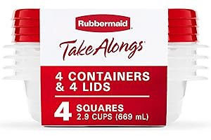 Rubbermaid TakeAlongs 2.9-Cup Square Food Storage Containers, 4-Pack, Chili Red