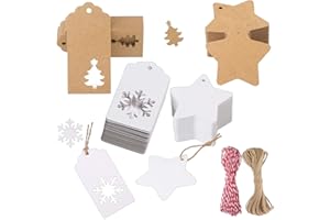 Rustic Kraft Christmas Gift Tags Set – 200‑Piece with Seasonal Shapes & 20 m Twine for Tags, Labels & DIY Décor