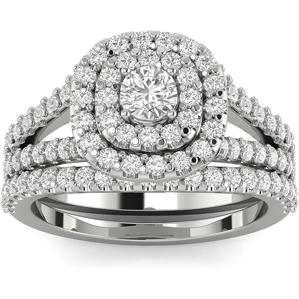 Dazzlingrock Collection Juego De Anillos De Compromiso De Espiral Nupcial De 0.50 Quilates (ctw) De Oro De 14 Quilates Con Diamantes Azules Y Blancos Redondos 1/2 CT, Oro Blanco Diamante, Diamante