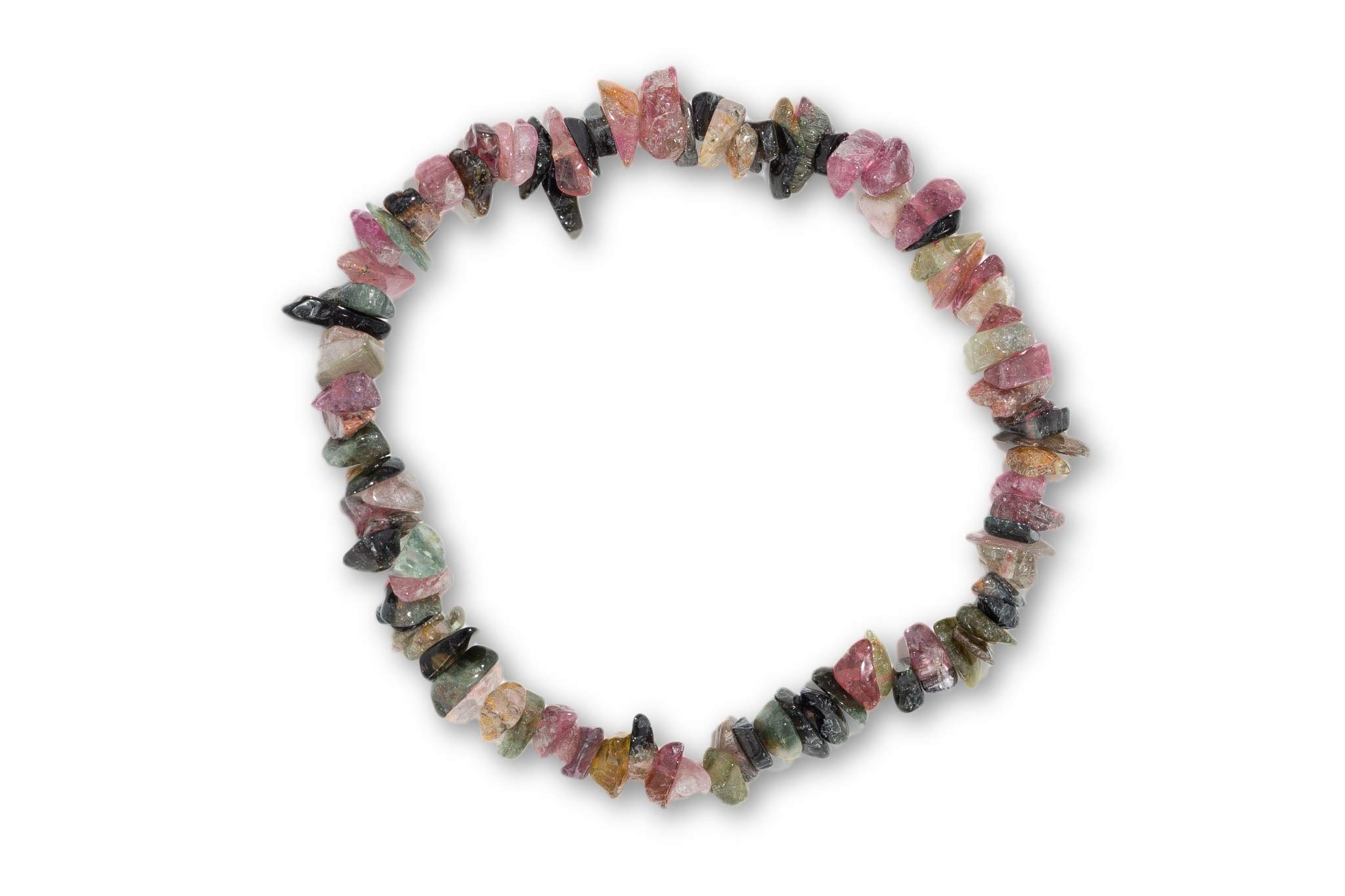 Taddart Minerals - Colourful splinter bracelet made from natural gemstone watermelon tourmaline strung on elastic nylon thread - handmade, 18 centimeters, Rubber, Tourmaline