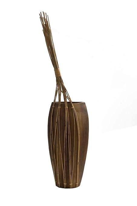 Ceramic Vase Brown With Bamboo Sticks Large Decorative Vase