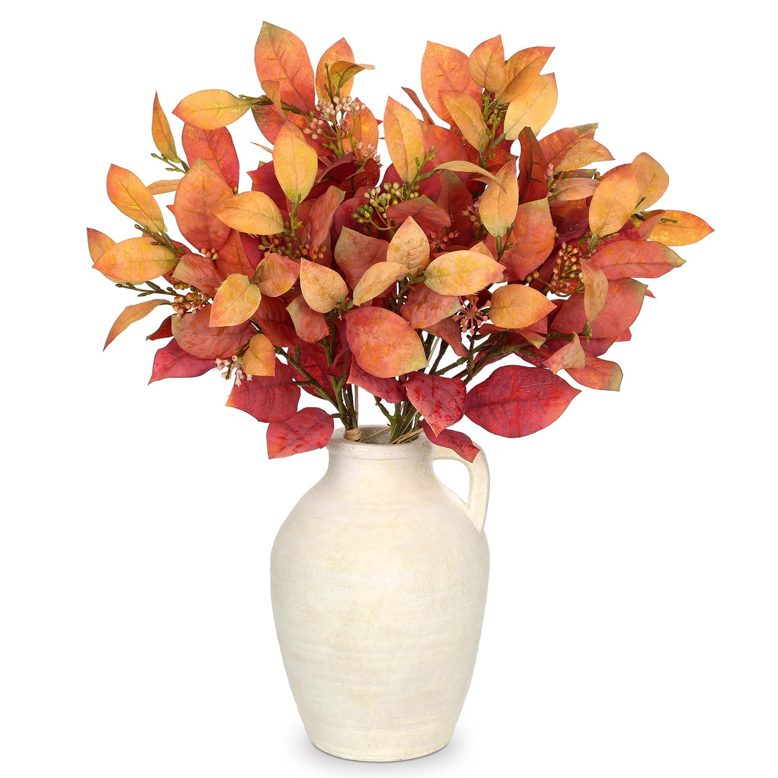 Photo 1 of 18" Artificial Fall Leave Bunches with Flower Seeds Branches for Autumn Decor, 3 Pcs Faux Burning Bush Leaves Bundles with Stems for Floral Arrangements, Thanksgiving & Wedding Centerpiece, Flame Red