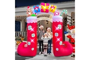 BLOWOUT FUN 9ft Inflatable Christmas Archway with Gift Box, Bear & Candy Decoration, LED Blow Up Lighted Decor Indoor Outdoor Holiday Art Decor Decorations