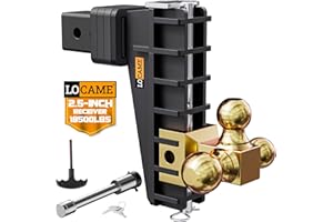LOCAME Adjustable Trailer Hitch, Tri-Ball(1-7/8'', 2'', 2-5/16''), Fits 2.5 Inch Receiver, 8 Inch Drop Hitch, 18,500 LBS GTW, Heavy Duty Trailer Hitch for Truck, Gold, LC0083