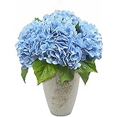 Moderspace 4PCS Artificial Hydrangea Flowers, Real Touch Faux Latex Hydrangeas, Lifelike Fake Blooms for Wedding, Home Decor, Party Arrangements (Light Blue)