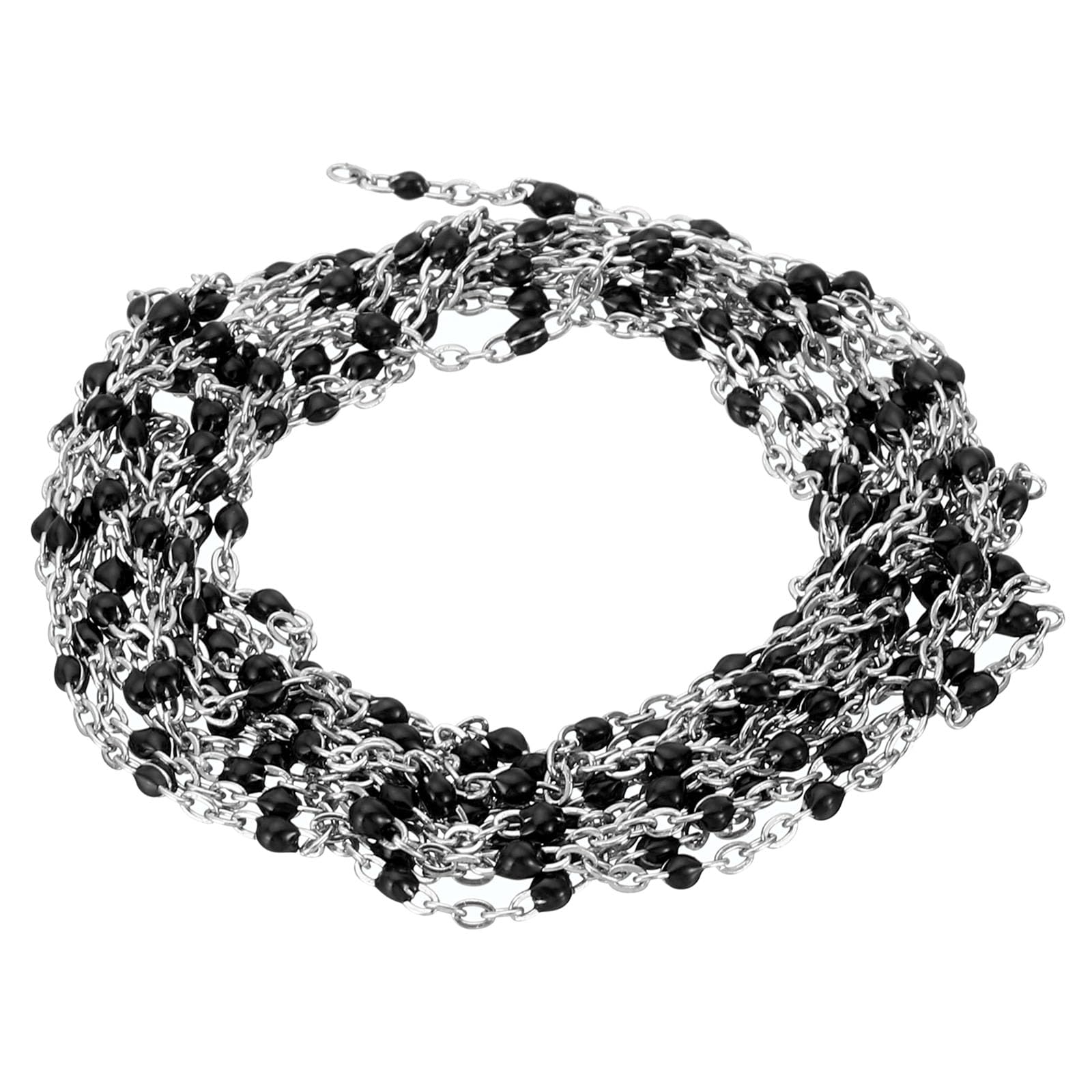 PATIKIL 2m/6.6 Feet Stainless Steel Cable Chain, Silver Link Chain Enamel Beads Satellite for Jewelry Making DIY Necklace Bracelet Accessories, Black