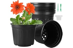 Huvai 24 Pack 3 Gallon Plastic Thickened Plant Pots with 24 Pcs Waterproof Plastic T-Type Plant Tags and 2Pcs/Set Transplanti