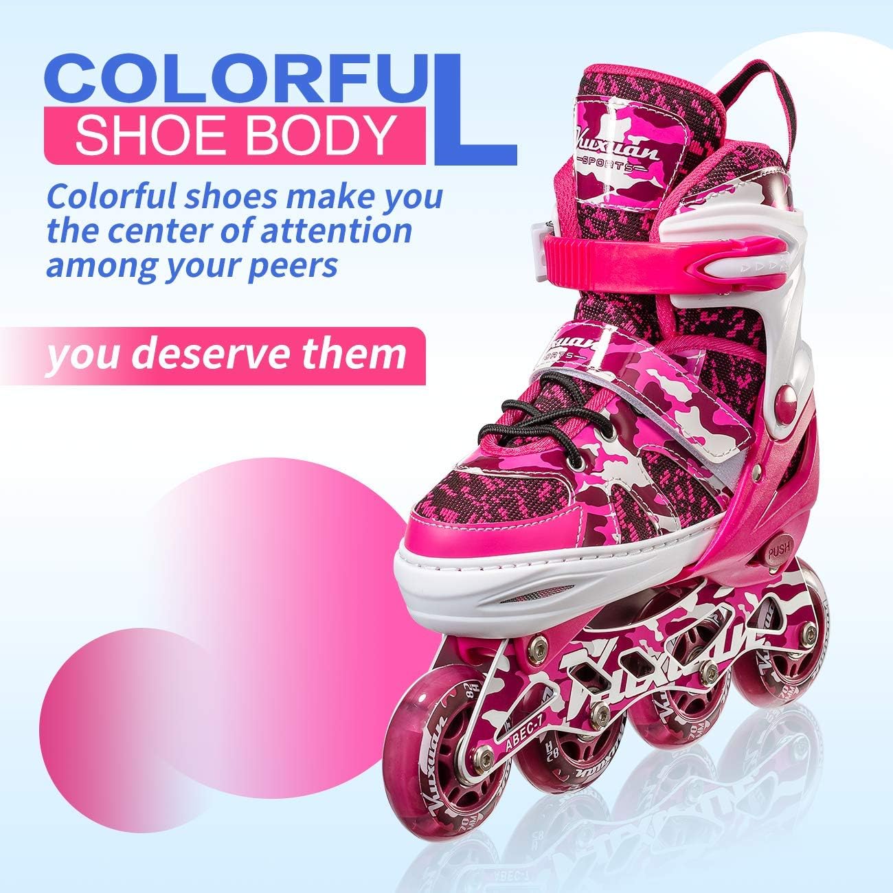 Kuxuan Adjustable Inline Skates for Kids and Youth with Full Light Up Wheels Camo Outdoor Roller Blades Skates for Girls and Boys Beginner : Sports & Outdoors