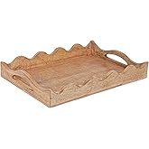 Mela Artisans Ottoman Wooden Serving Tray | Medium, Scallop White Burnt | Decorative Mango Wood | Serve Breakfast, Other Foods, Coffee and Tea | Rustic Home Decor | 14" x 10” x 2.5”