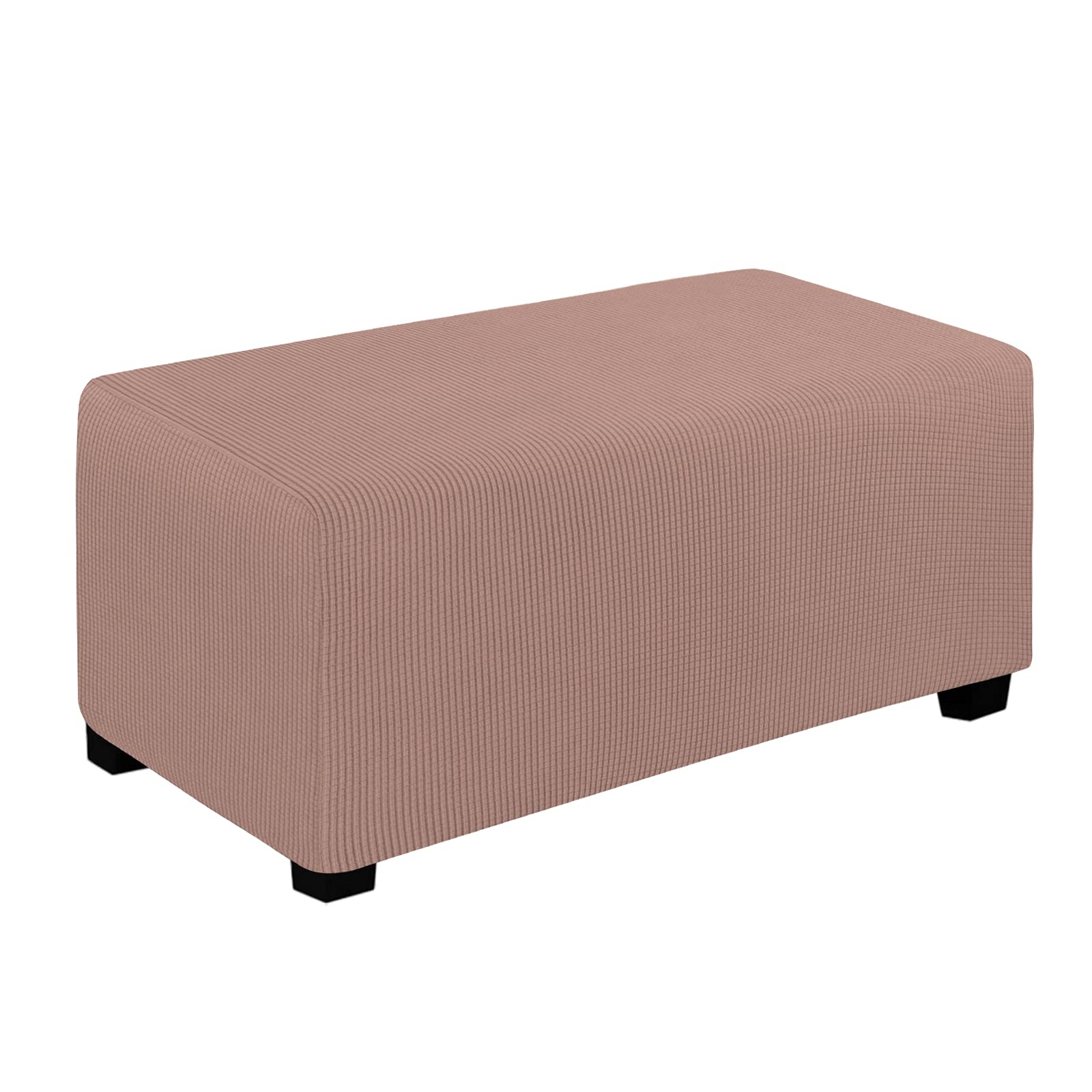 Easy-Going Stretch Ottoman Cover Folding Storage Stool Furniture Protector Soft Rectangle slipcover with Elastic Bottom(Ottoman Large,Pink)
