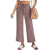 LookbookStore Womens Jeans High Waisted Trendy Cropped Wide Leg Baggy Stretchy Denim Jean Pants Pocket Trousers Jeans