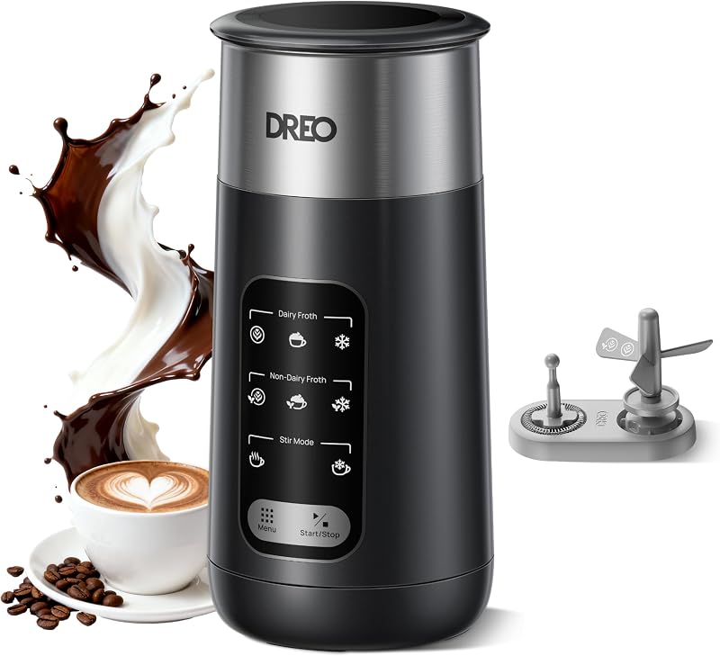 Montalatte Elettrico, 8-in-1 Montalatte per Latte, Cappuccino, Cioccolata Calda, 270ml Milk Frother in Acciaio Inossidabile per Schiuma Calda e Fredda, LED, Facile da Pulire
