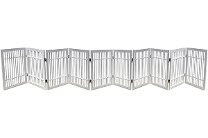 Pet Dog Gate Strong and Durable Freestanding Folding Acacia Hardwood Portable Wooden Fence Indoors or Outdoors by Urnporium (White Pet Gate, 10 Panel 24" Tall)