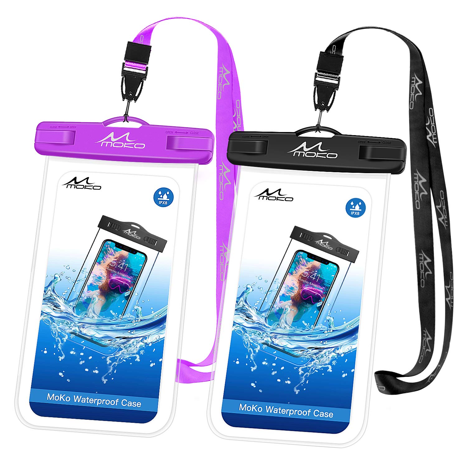 MoKo Waterproof Phone Pouch [2 Pack], Underwater Phone Case Dry Bag with Lanyard Compatible with iPhone14 13 12 11 Pro Max X/Xr/Xs Max/SE 3, Samsung S21/S10/S9, Note 10/9/8