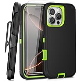 JGS for iPhone 16 Pro Max Case 6.9", Military Grade 3 in 1 Heavy Duty Shockproof/Drop Proof Case with 2 PCS Tempered Glass Screen Protector, Includes Holster Clip Kickstand (Black Green)