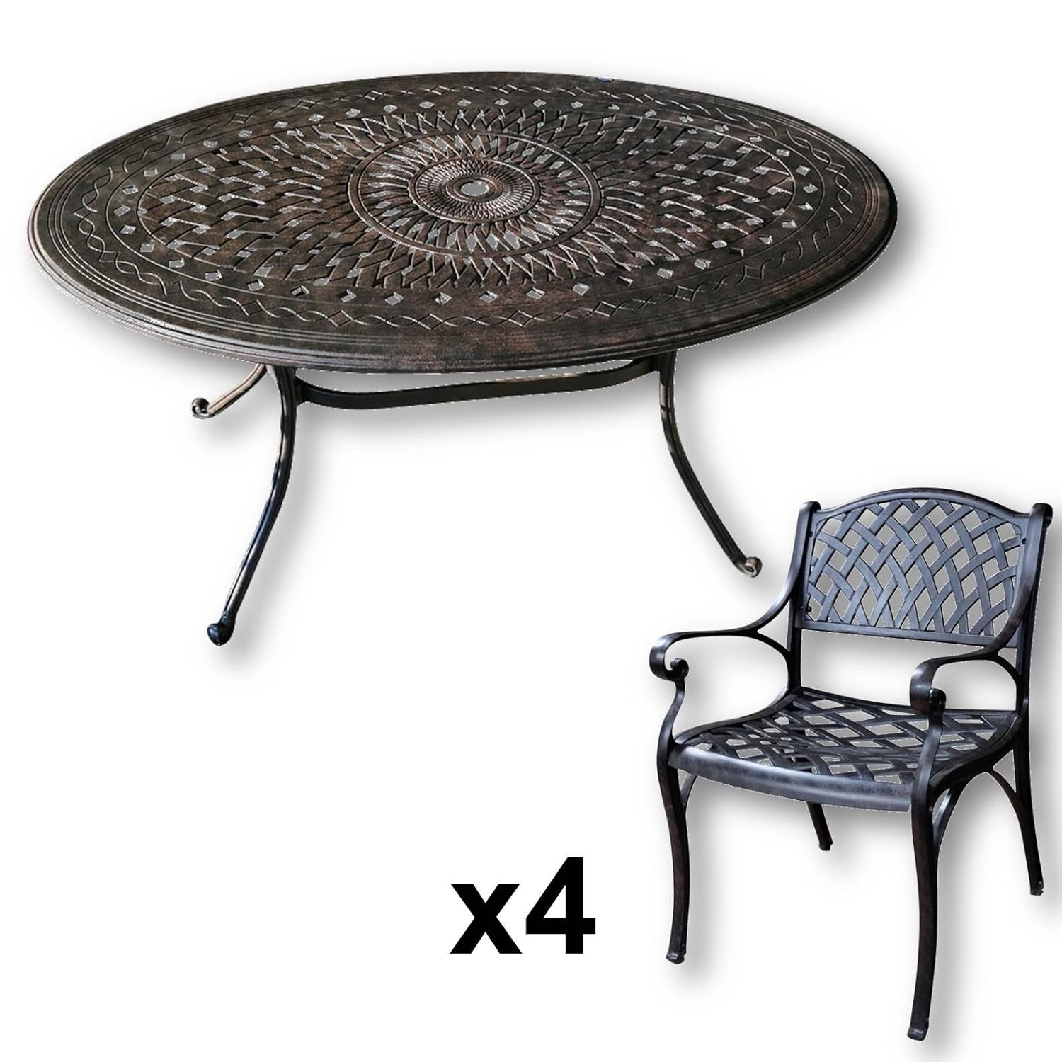 Lazy Susan - EMILY 150 x 95 cm Ovaler Gartentisch mit 4 Stühlen