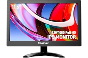 Miktver 11.6 Inch Small Monitor IPS Screen FHD 1920x1080 Mini Desktop Monitor HDMI VGA 100% sRGB 16:9 Tiny CCTV Security Monitors Displays for Laptop PC Raspi