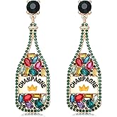 XOCARTIGE Champagne Bottle Earrings Rhinestone Crystal Beaded Champagne Drop Dangle Earrings for Women Wedding Holiday Festive Party Earrings Xmas New Year Gifts
