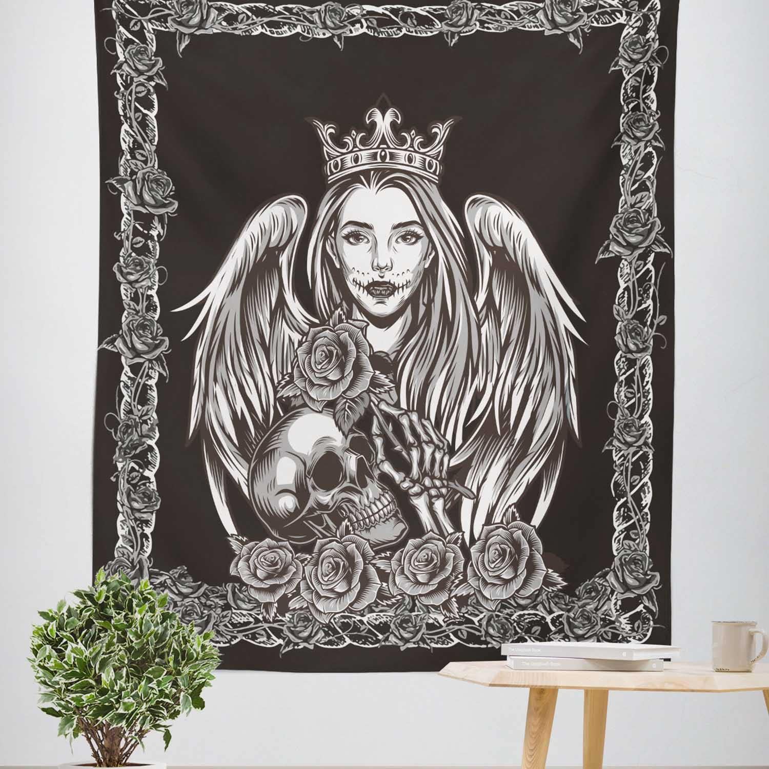Tapestries - ROCK CLOUD The Queen Lovers Skull Tapestry,Black and White Romantic Skeleton Tapestries Wall Hanging Decor Landscape Home Room Decor