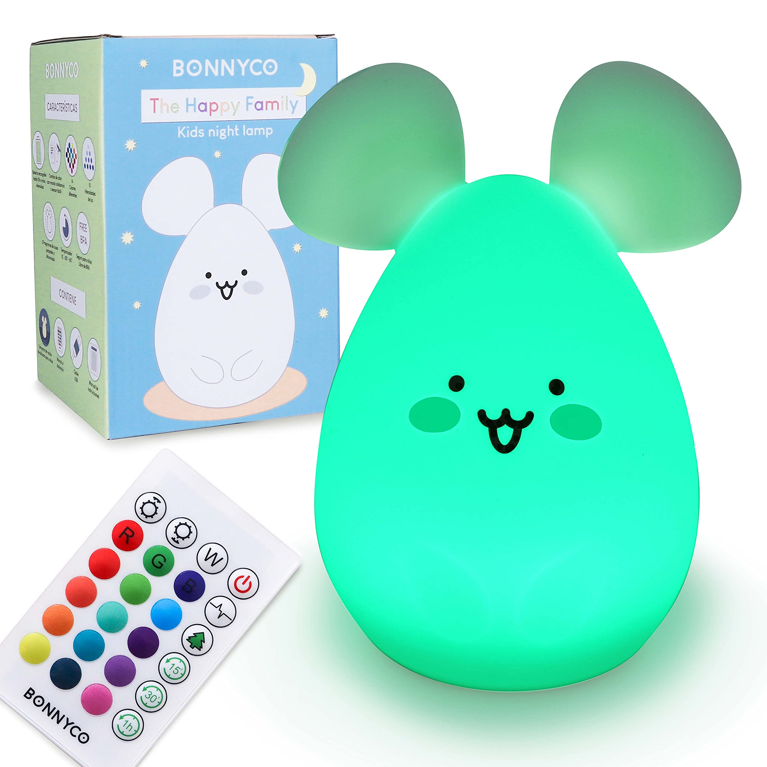 BONNYCO Night Light Kids with Remote and Touch Control 16 Colours. Mouse Baby Night Light with Timer, Kids Lamp Silicone BPA Free. Cute Lamp Nightlights for Bedroom, Gifts for Girls Boys