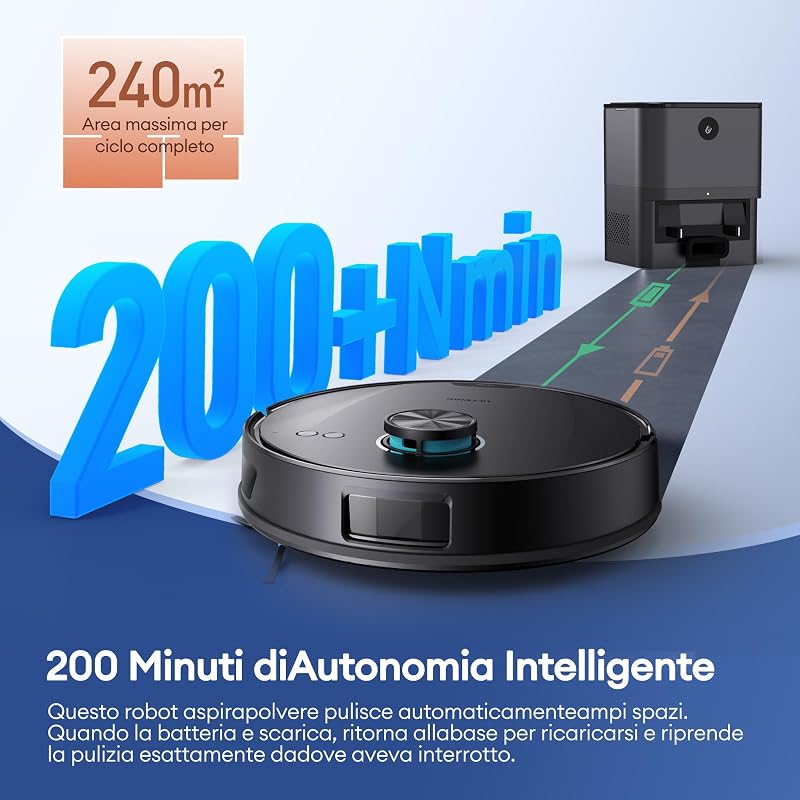 T20Pro+ Robot Aspirapolvere Lavapavimenti con Mappatura 10000Pa, 200Min, Autosvuotamento 3.5L, Navigazione LiDAR Rilevamento Ostacoli, Aspirapolvere Robot Lavapavimenti e Controllo App/Alexa