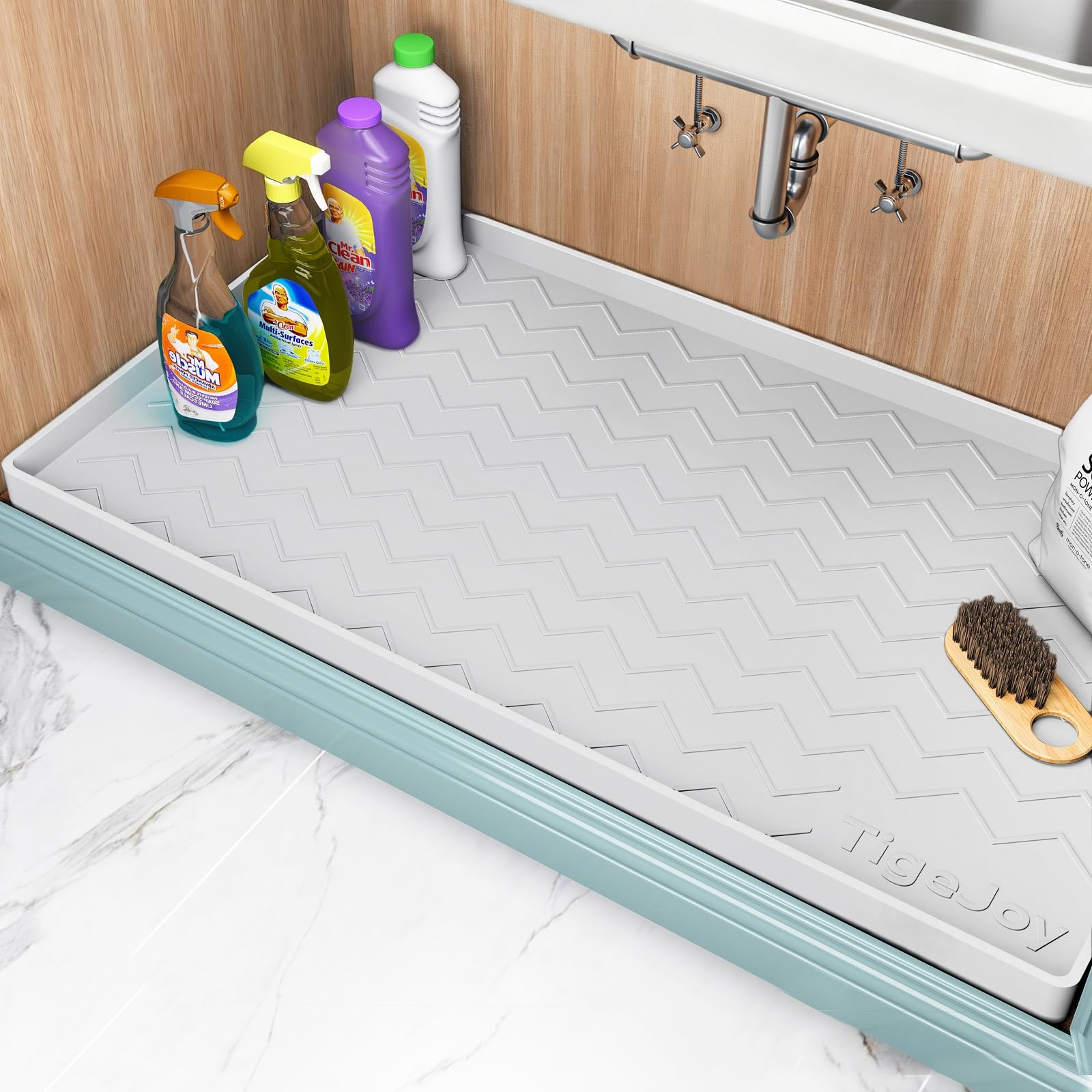 TigeJoy 31" x 19" Under Sink Mats for Kitchen Waterproof, Leak-Proof Silicone Mat Sink Protector and Cabinet Liner, Kitchen Essentials Organizer and Storage, Boot or Shoe Tray, Pet Feeding Mat Image