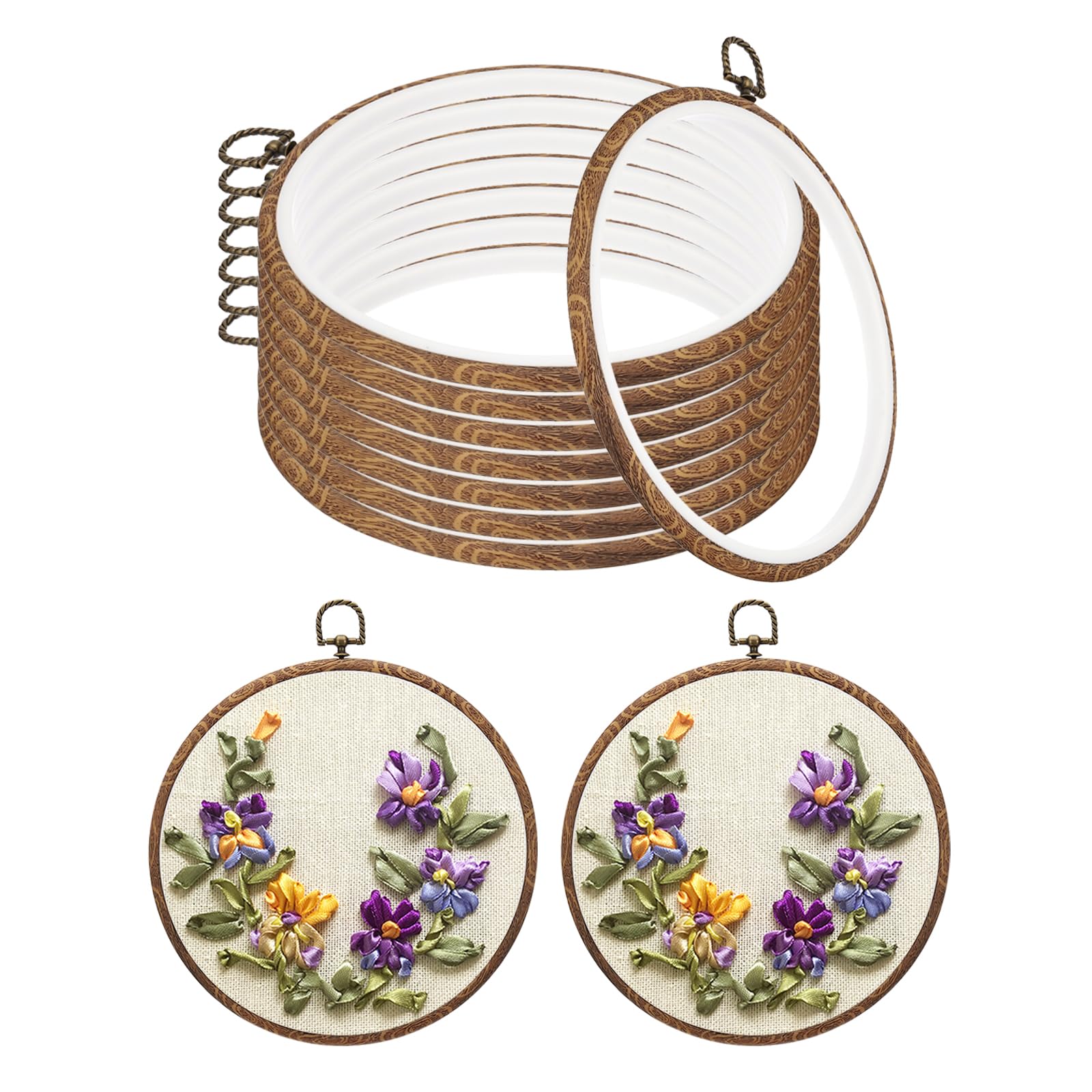 PATIKIL 8inch Embroidery Hoops, 10Pieces Imitated Wood Circle Frame Cross Stitch Hoop Ring for Embroidery Art Craft Sewing Ornaments Hanging Decoration