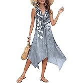 AUSELILY Summer Dresses for Women 2026 Casual Sleeveless Sundress Asymmetrical Hem Tank Midi Dress with Pockets