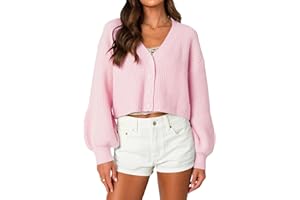 OZICERD Fall Chunky Knit Cropped Cardigan Sweaters for Women Cozy V Neck Button Open Front Light Oversized Short Cardigan