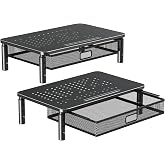 ELIVED 2 Pack Monitor Stand Riser with Metal Drawer, 3 Height Adjustable | with Larger Storage Space for Home and Office Supplies, Metal Desktop Stand for Laptop Computer Printer PC iMac