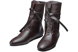 Panitay Men's Medieval Boots Renaissance Cosplay Festival Shoes Viking Leather Boots Non Slip Pirate Tied Shoes