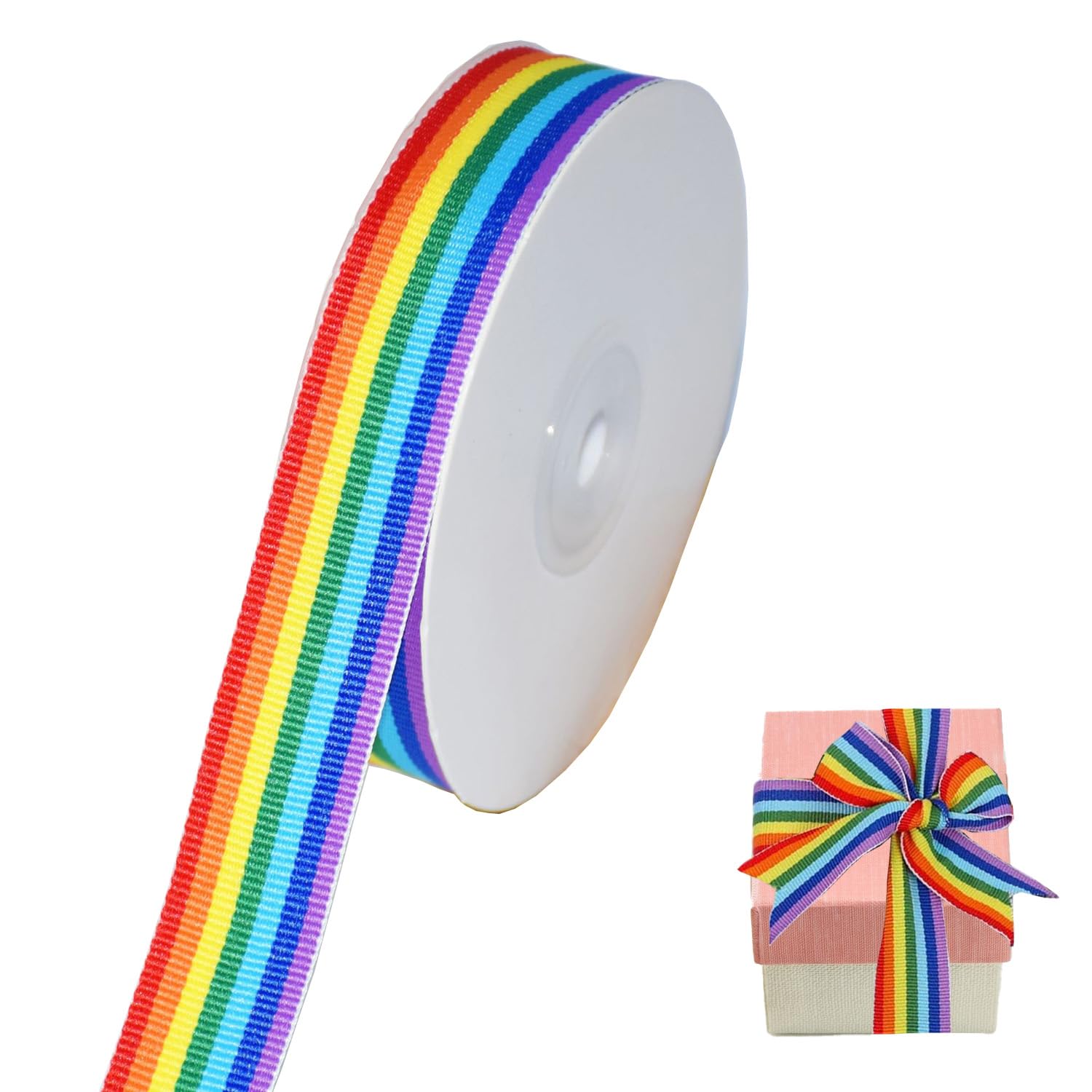 Cipszoely Rainbow Ribbons 20mm for Gift Wrapping, Thick Rainbow Pride Ribbons Satin Ribbons for Crafting Grosgrain Ribbon for Florist, Double Sided Rainbow Fabric Ribbon for CakeTailor, 220 * 2cm