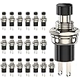 DIYhz Momentary Push Button Switch, 1A 250VAC SPST Mini Pushbutton Switches Normally Open(NO) Black Cap - 20pcs