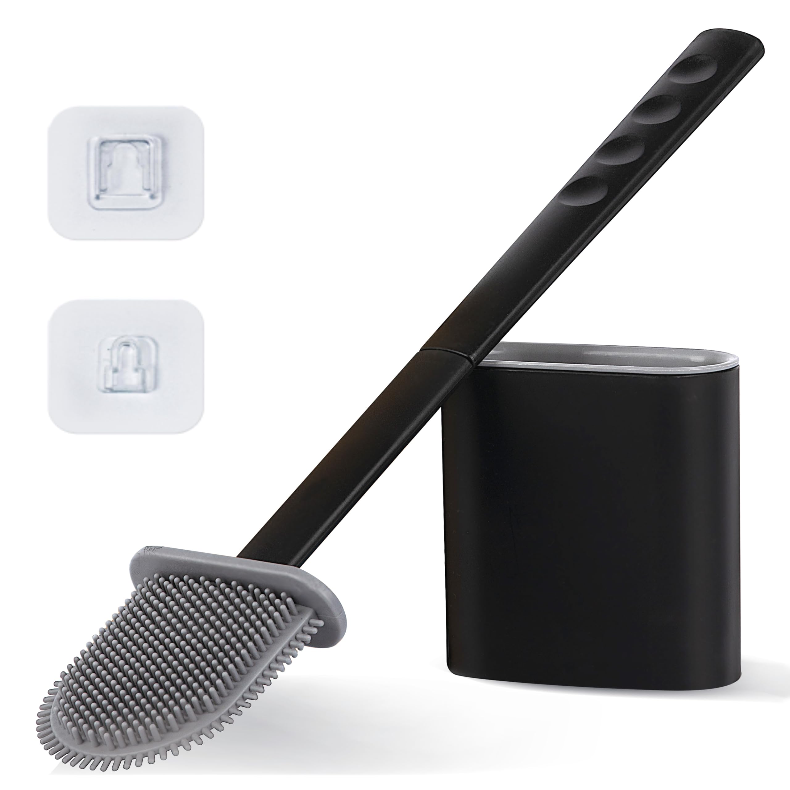 Toilet Brush Silicone With Holder – Pack of 1 Long Non-Slip Handle, Flexible Bristles for Easy Cleaning – Modern Drip-Free Base, Durable Black Bathroom Toilet Brush Set With Holder
