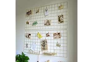Yash Metal Wire Grid Panel, Display Organizer, Postcard, Wall Artwork Display for Home Office Living Room Dorm Room, Kitchen Storage Grid Wall, 37.4" X 17.7", Pack of 2 Pcs, Gold