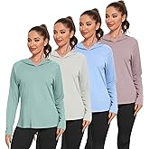 Kinglaman 4 Pack Women's Sun Protection Hoodie UPF SPF Long Sleeve Hiking Fishing Athletic Shirts Lightweight Rash Guards