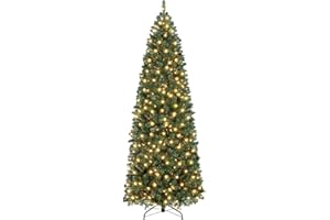 Garvee 12 ft Pre-Lit Christmas Tree with Dual Color Lighting, Slim Christmas Tree with Foldable Metal Leg, Holiday Decoration