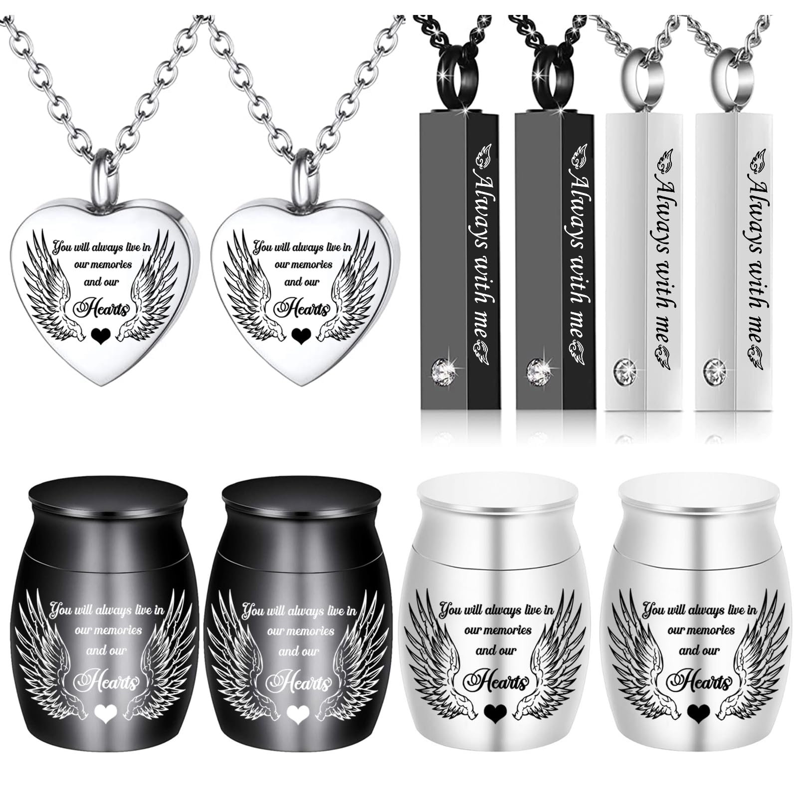 Photo 1 of 10Pcs Urn Necklace for Ashes Cremation Jewelry Heart Necklace Stainless Steel Urns Memorial Locket Vertical Bar Crystal Ashes Sharing Keepsake Urns Memorial Ashes Holder (10Pcs)