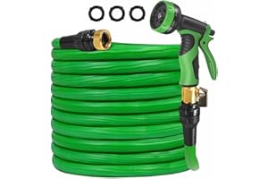 SOWGREEN 100 ft Expandable Garden Hose - Upgraded No Kink Flexible Water Hose 100ft with 10 Pattern Spray Nozzle, 3/4 Solid Brass Connectors, Retractable Latex Core - Lightweight Expanding Hose