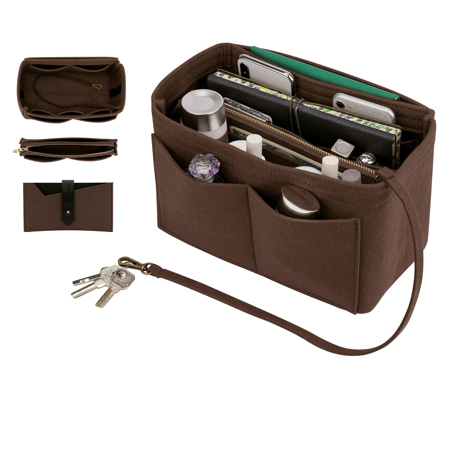 Purse Insert, Bridawn Felt Handbag Organizer Tote Shaper with Keys