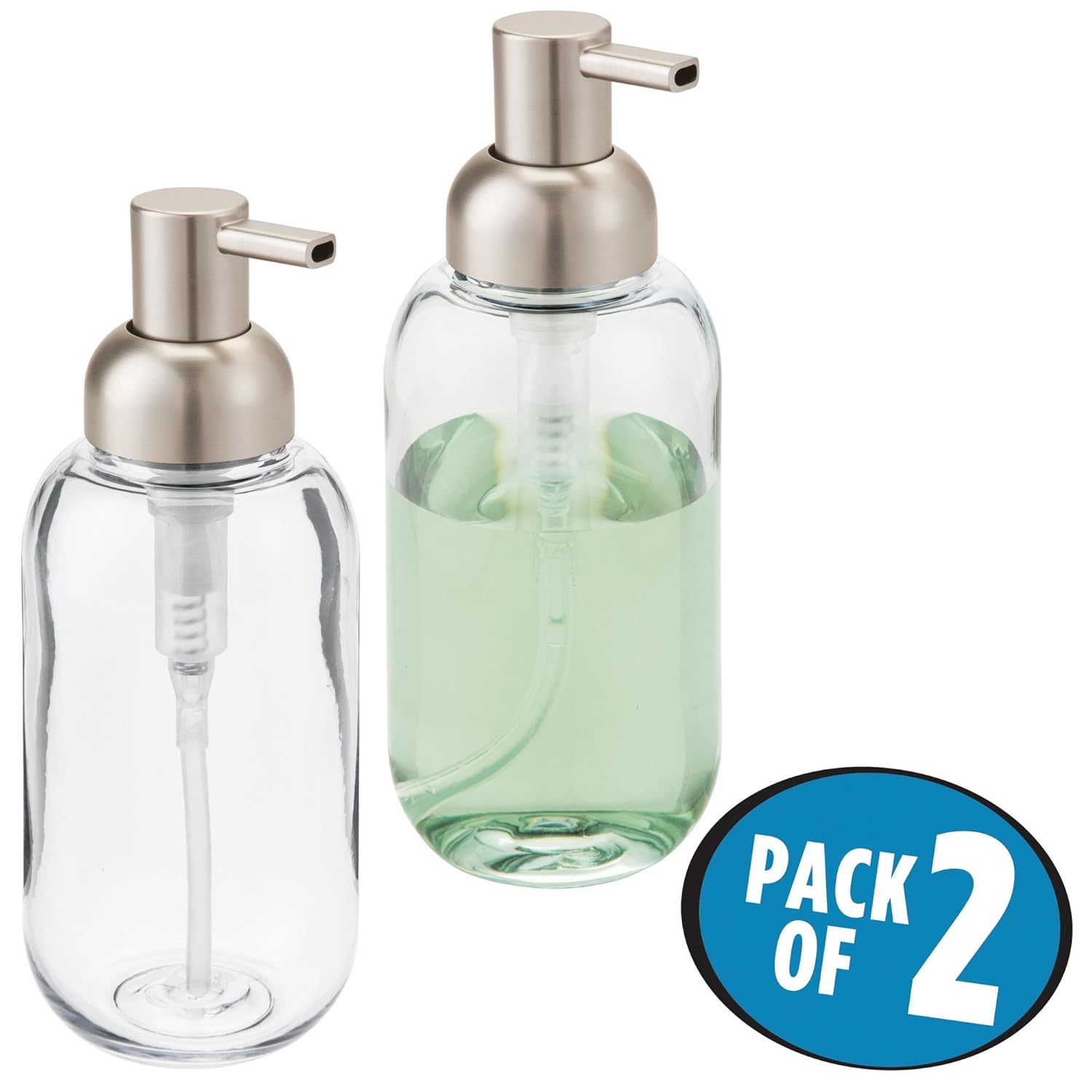 mDesign Set of 2 Refillable Soap Dispenser Round Liquid Hand Soap