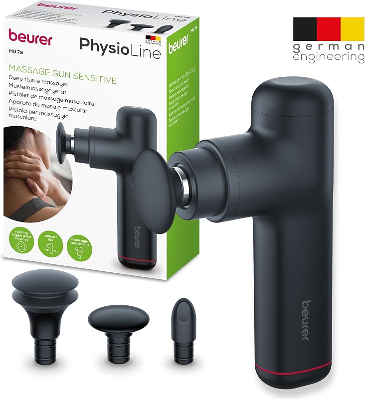 MG 79 Massage Gun Sensitive, Pistola de masaje muscular y compacta con 3 accesorios, suave masaje de puntos gatillo para zonas sensibles del cuerpo con 3 niveles de intensidad
