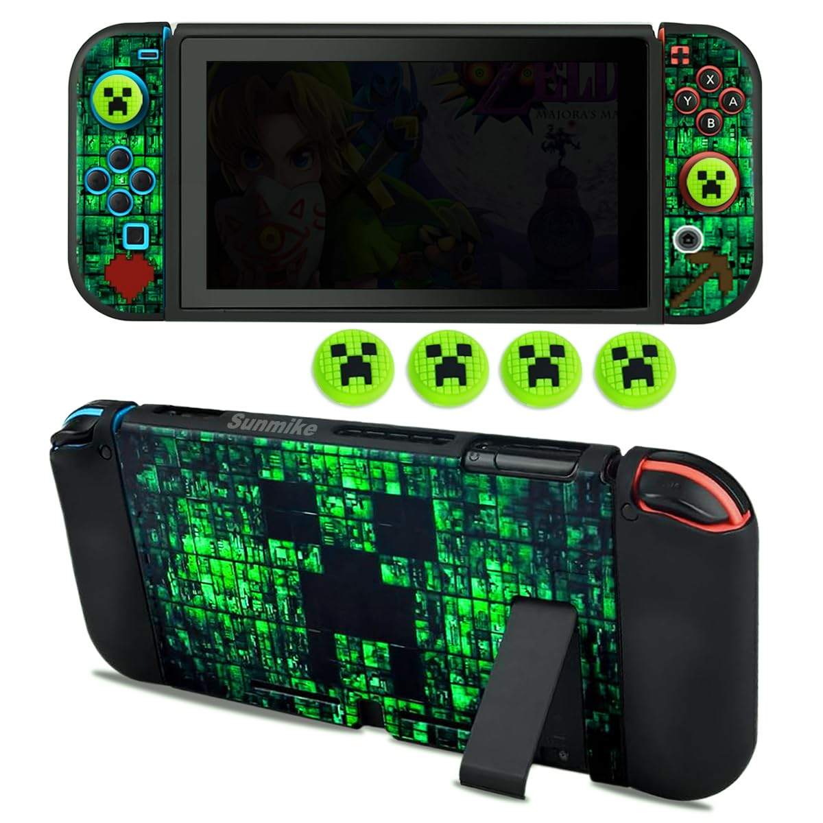 Protective Case for Nintendo Switch, Switch Case & Thumb Grips Caps Soft Dockable Cases for Nintendo Switch Cases Shock-Absorbent & Anti-Scratch Switch Cover Slim Shell & 4 Pcs Joystick Cover