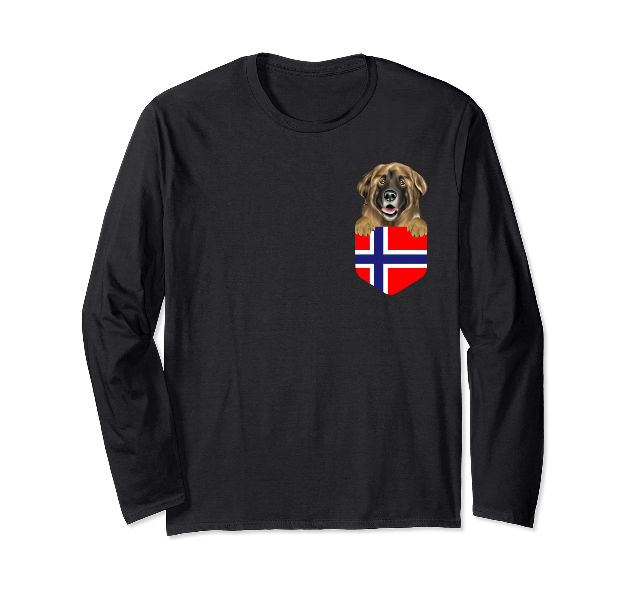 Norway Flag Leonberger Dog In Pocket Long Sleeve T-Shirt